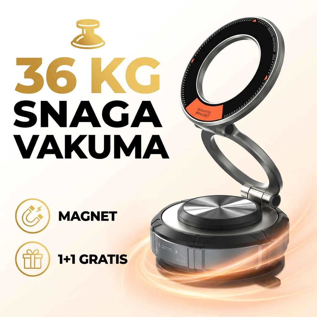 Vakum magnetni držač za telefon - snaga vakuma do 36 kg i ponuda 1+1 gratis