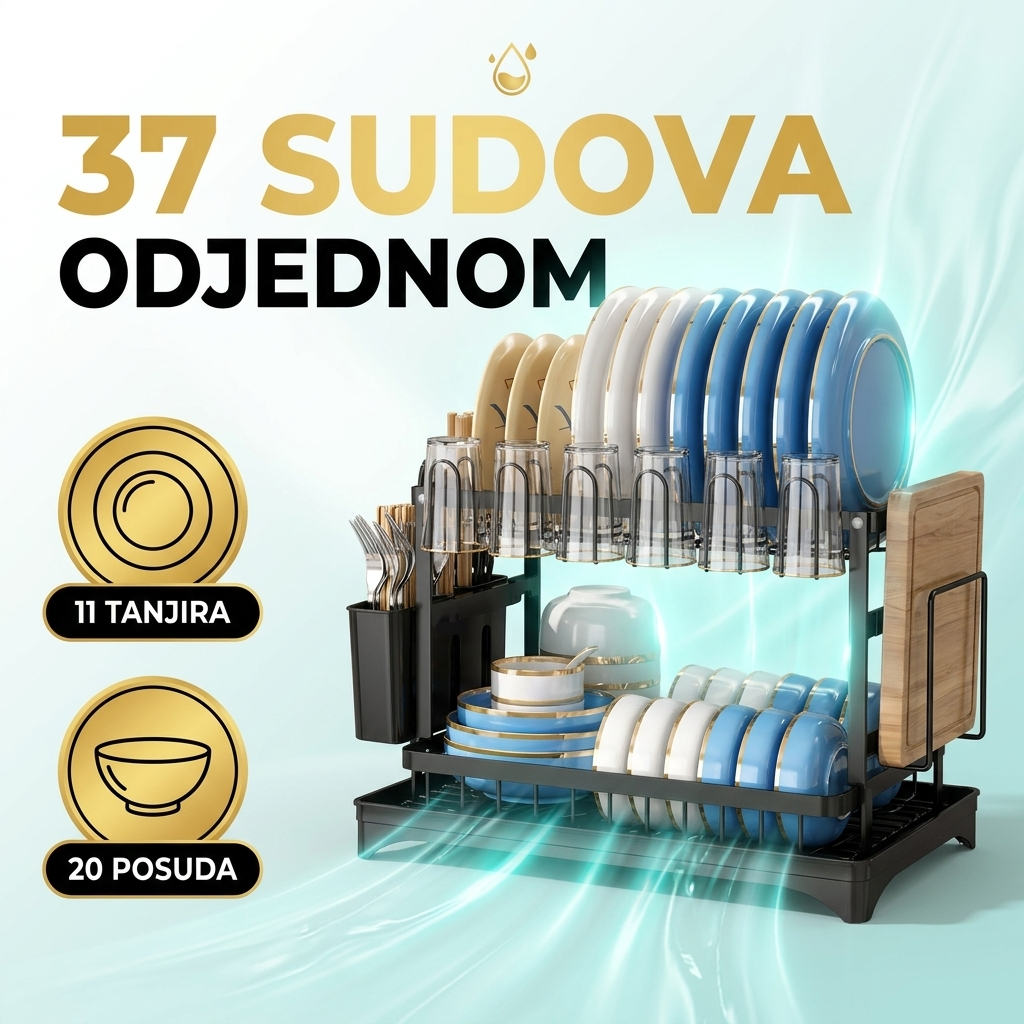 Dvospratni oceđivač drži 37 sudova odjednom - 11 tanjira i 20 posuda