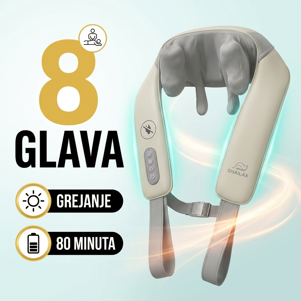 Shiatsu masazer sa 8 glava, grejanjem i baterijom do 80 minuta