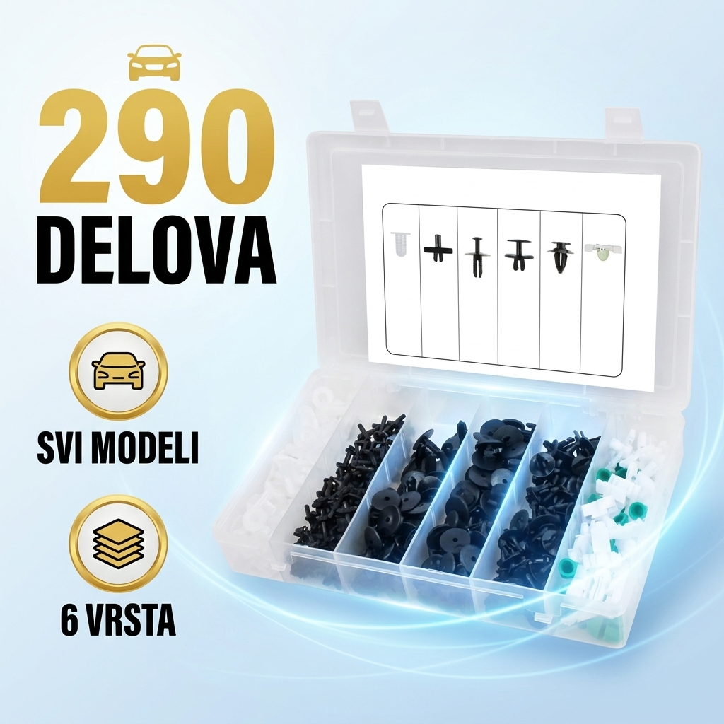 Set od 290 auto klipsni u kutiji sa 6 pregrada