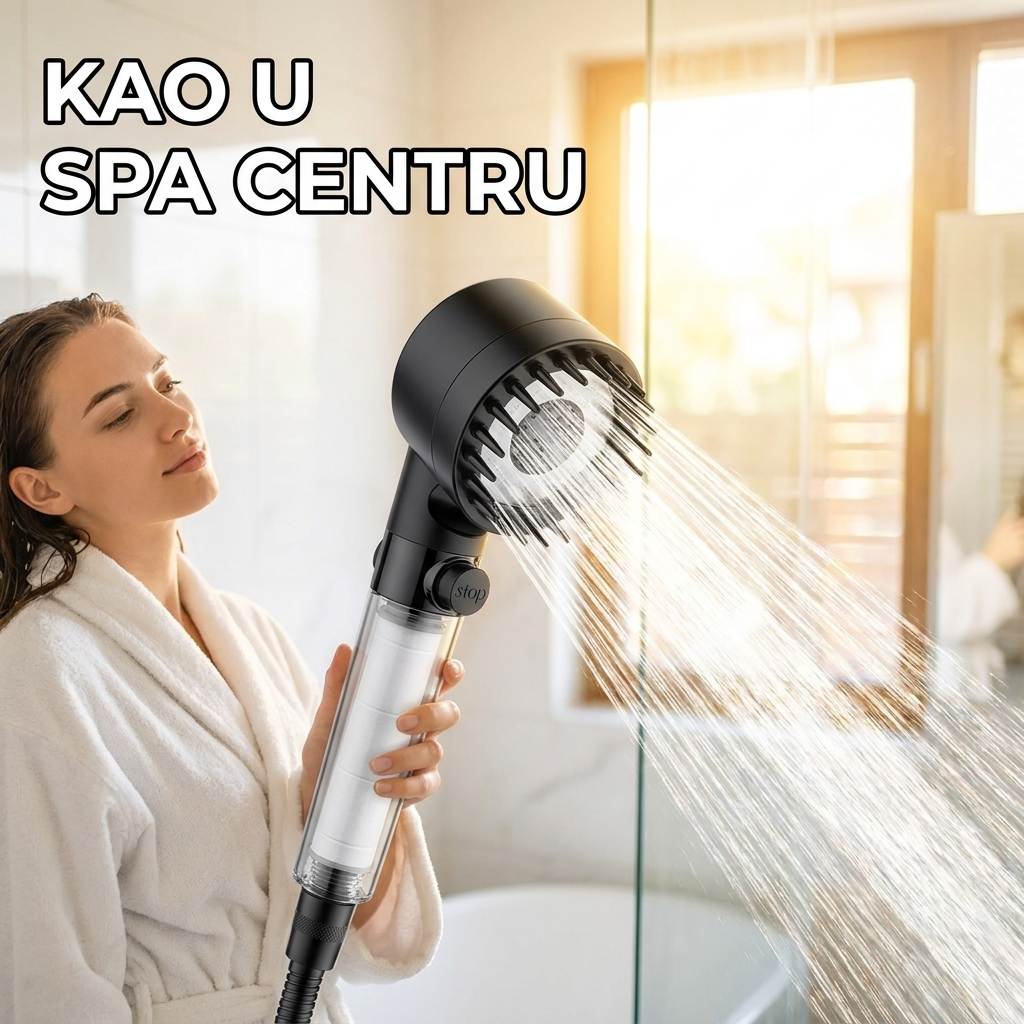 Tuš glava sa filterom u upotrebi pod tušem