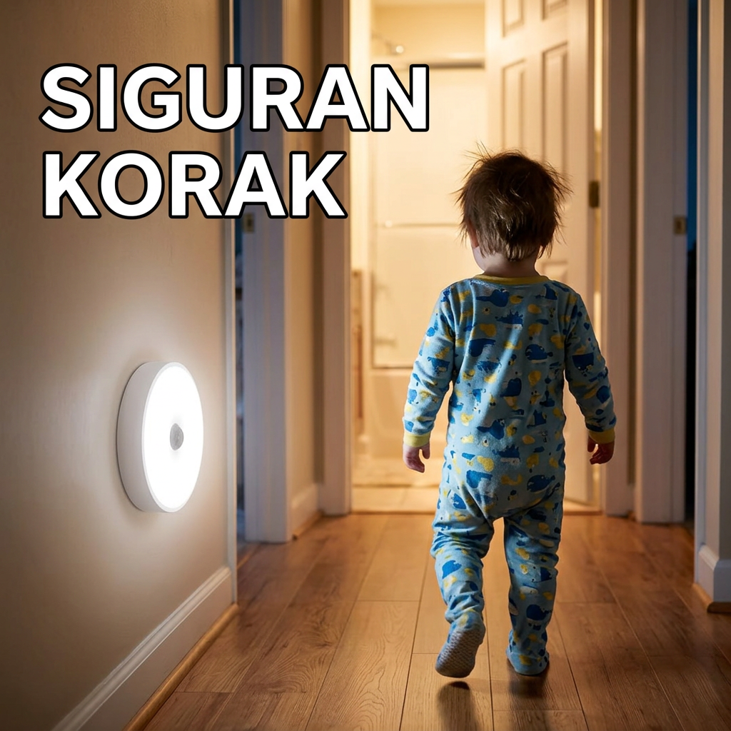 Dete noću ide hodnikom, LED lampa sa senzorom pokreta se pali sama