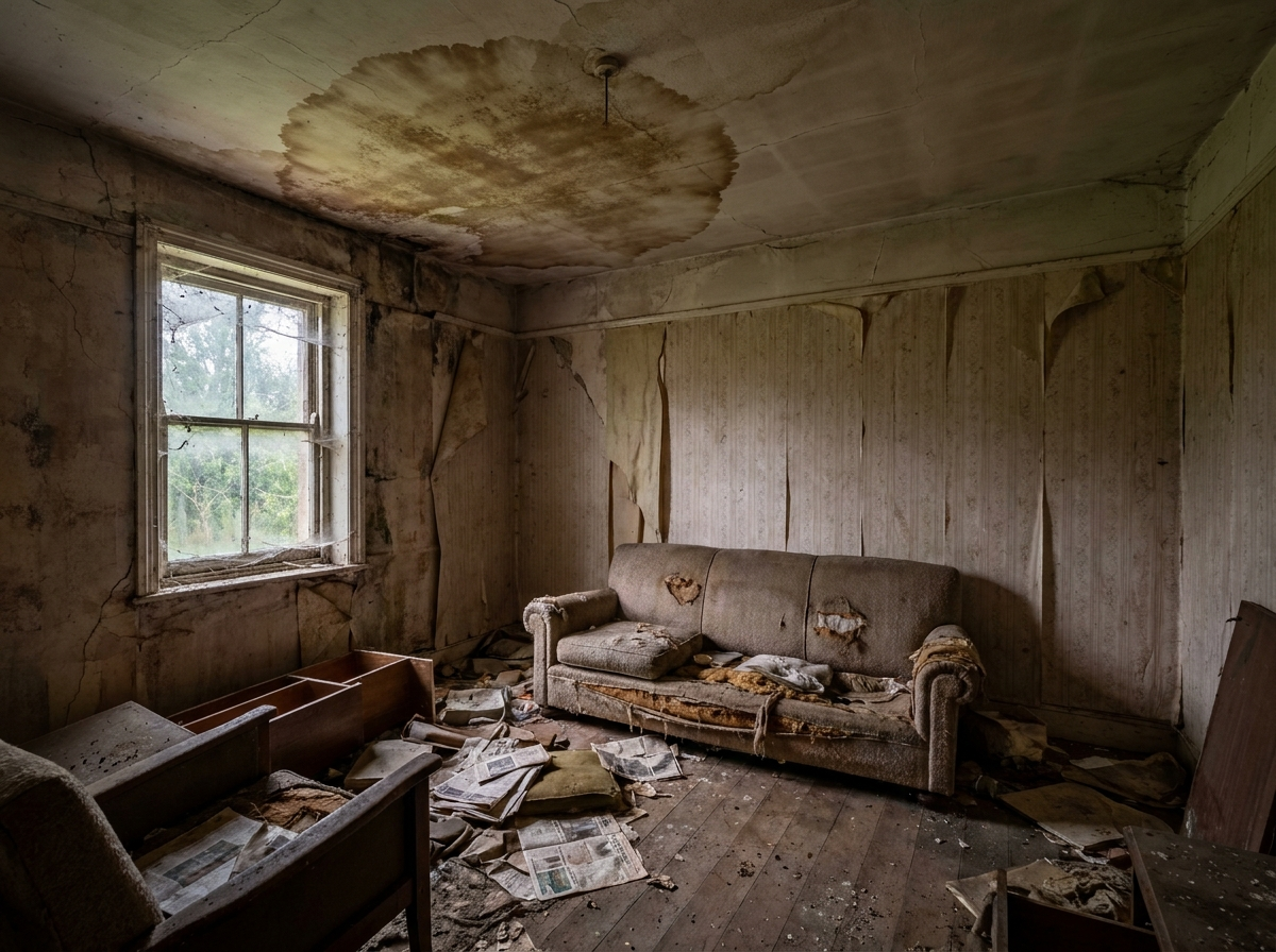Water-damaged living room