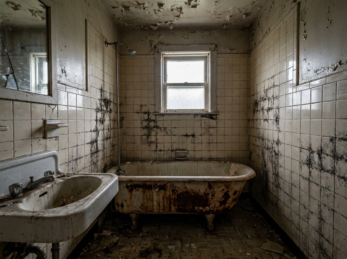 Moldy dated bathroom