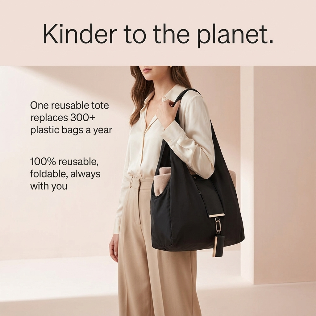 Reusable foldable tote that replaces hundreds of plastic bags
