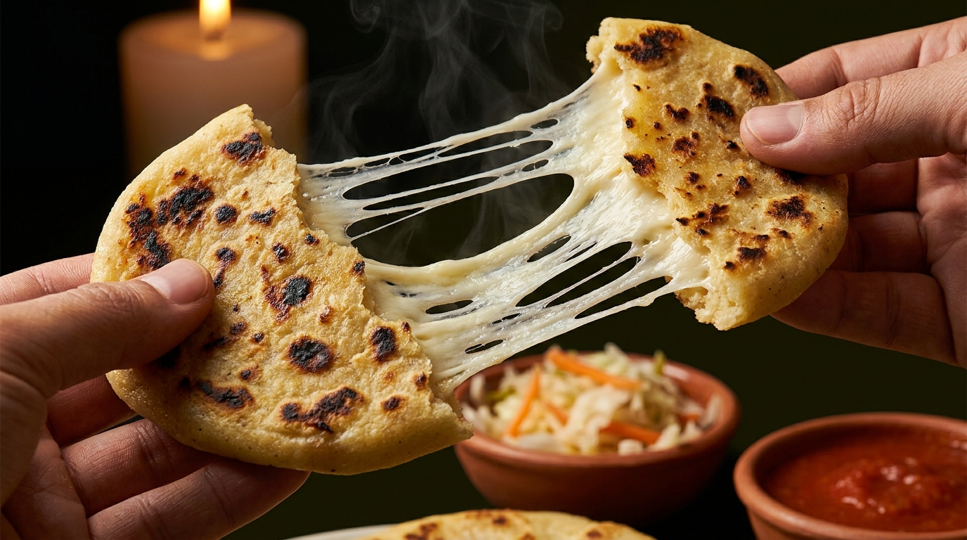 Pupusa de queso con quesillo derretido