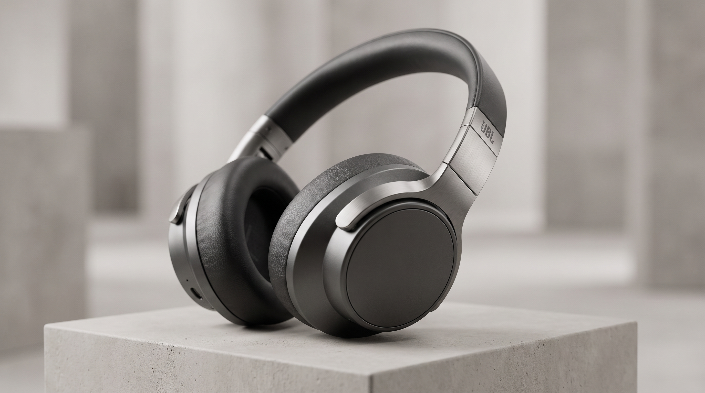 A pair of modern over-ear noise-cancelling headphones resting on a surface