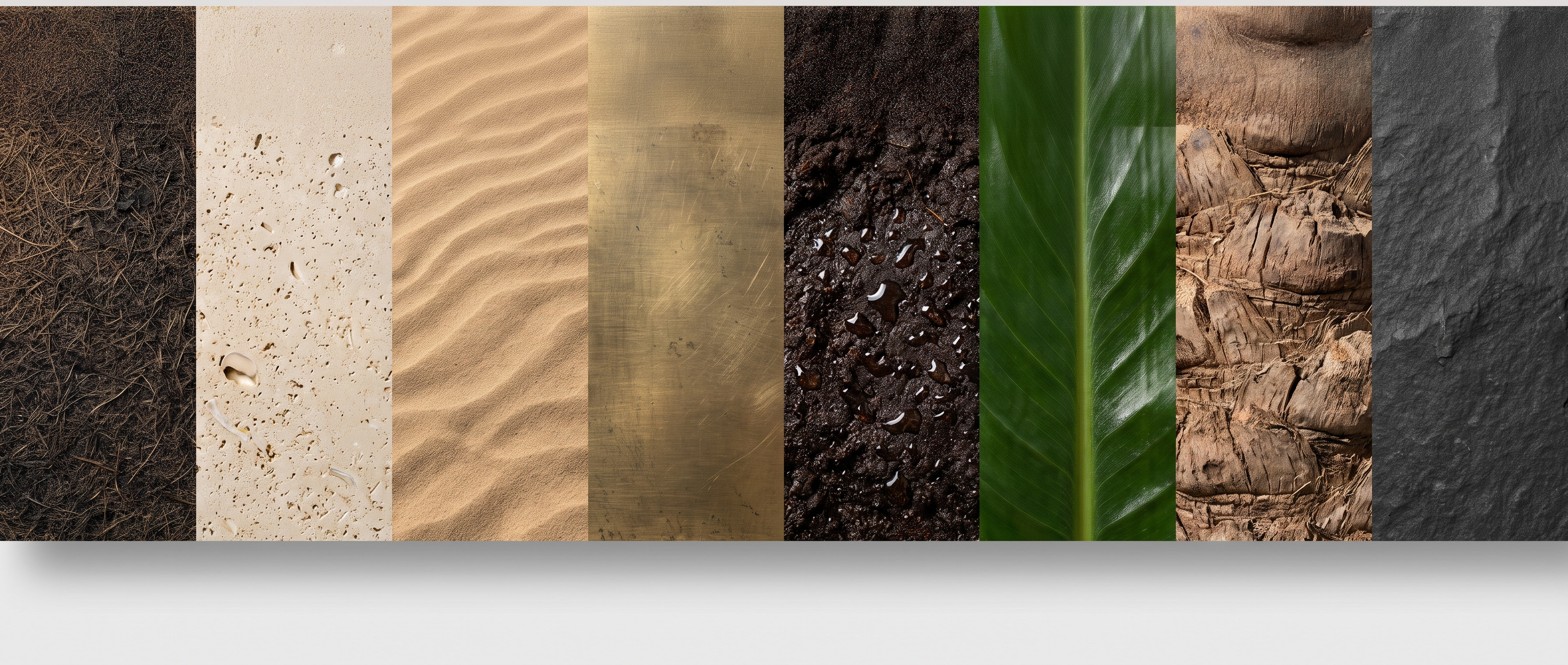 A strip of eight seamless material texture swatches