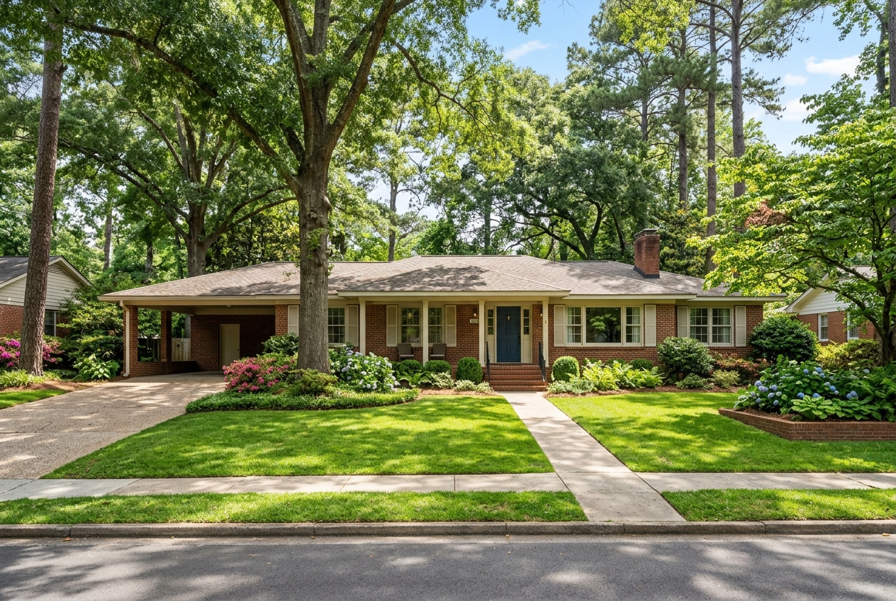 Classic brick ranch home with mature trees in Forest Acres, Columbia SC