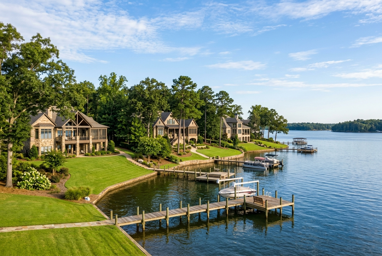 Lakeside homes along Lake Murray near Columbia, SC