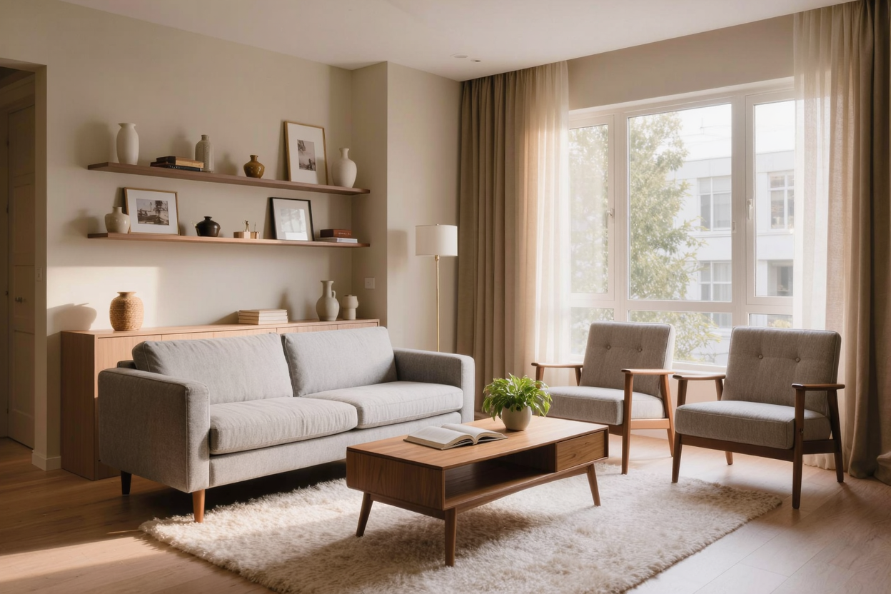 Cozy, well-kept living room in a Columbia rental home