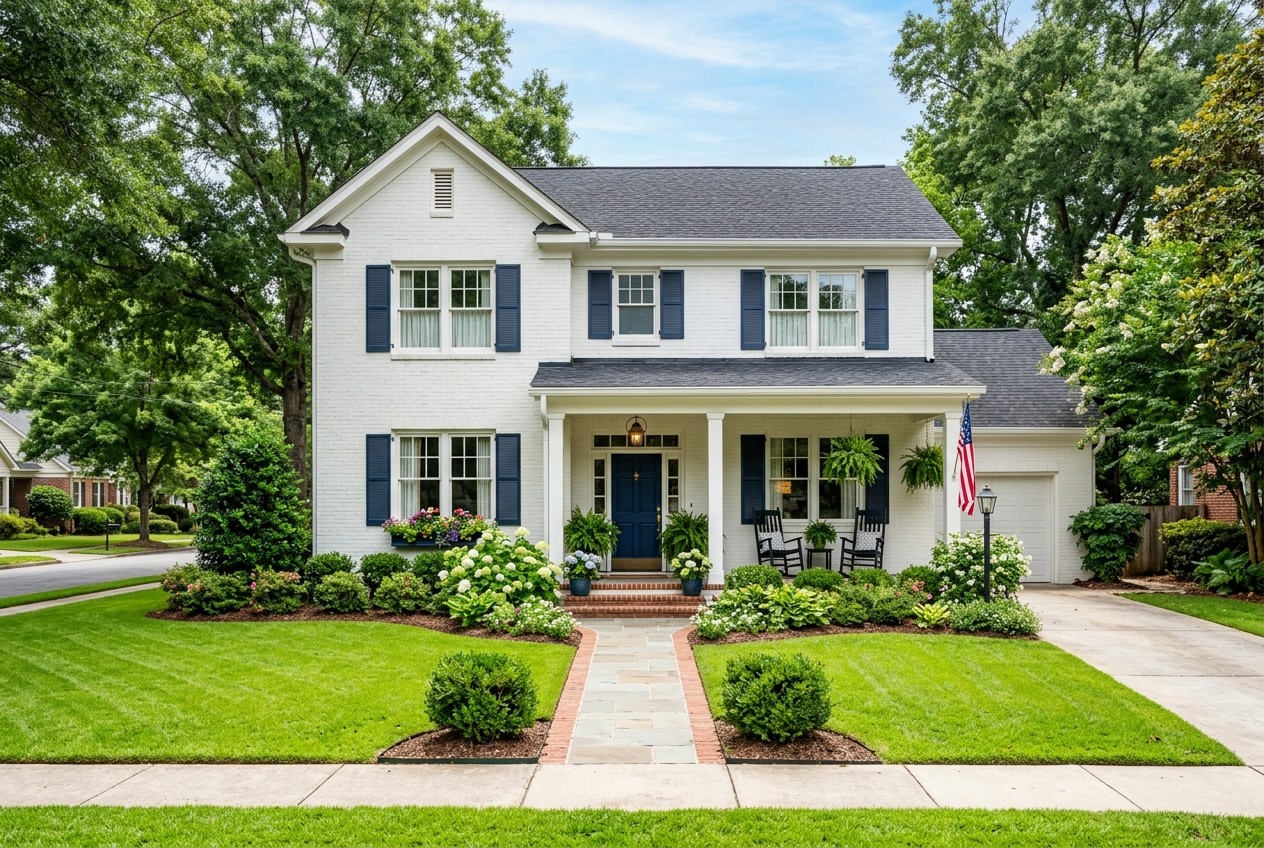 Columbia SC home with strong curb appeal and a tidy lawn
