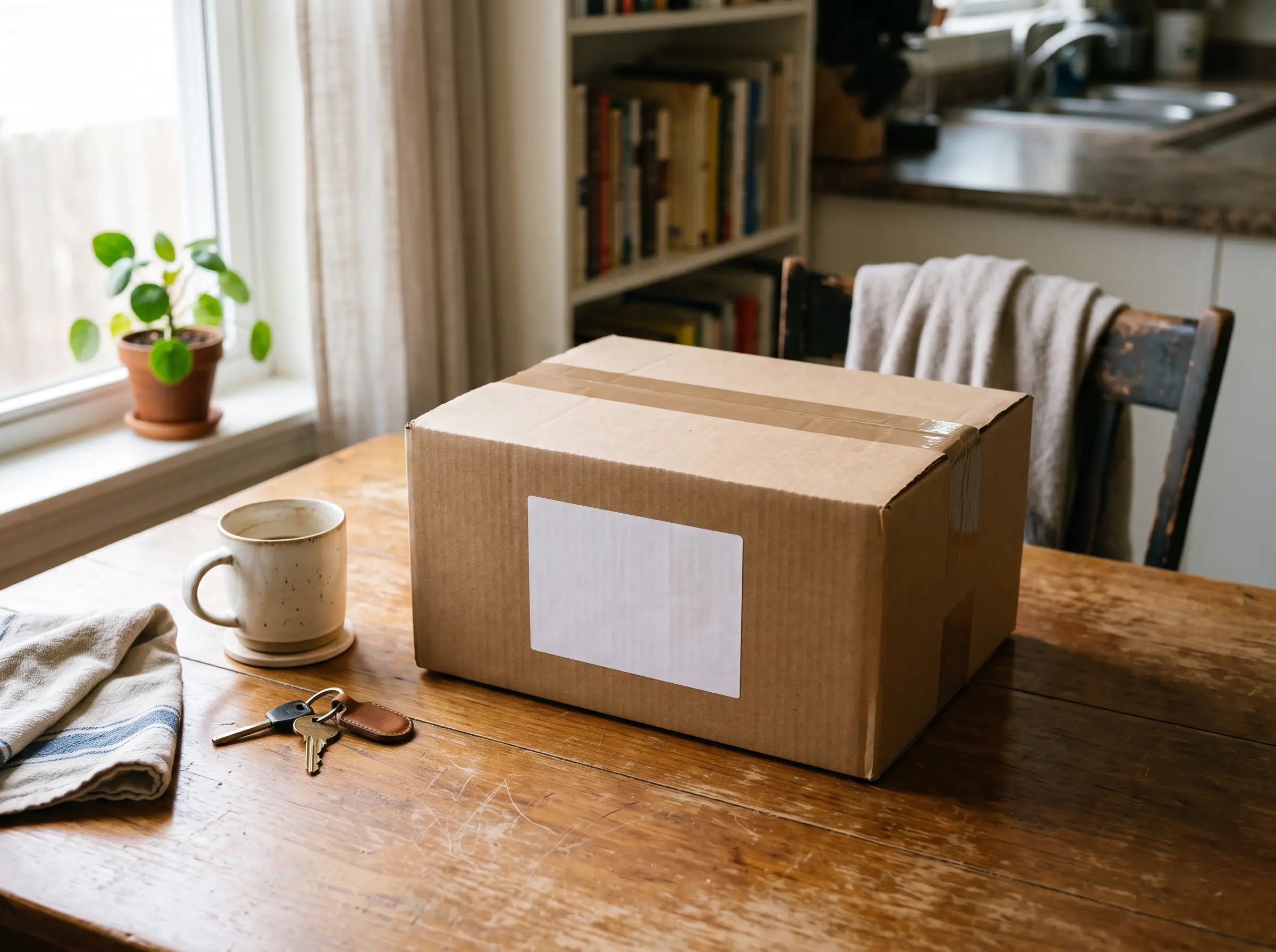 Paquete de Todo Por Encargo recién llegado, sobre la mesa de una casa