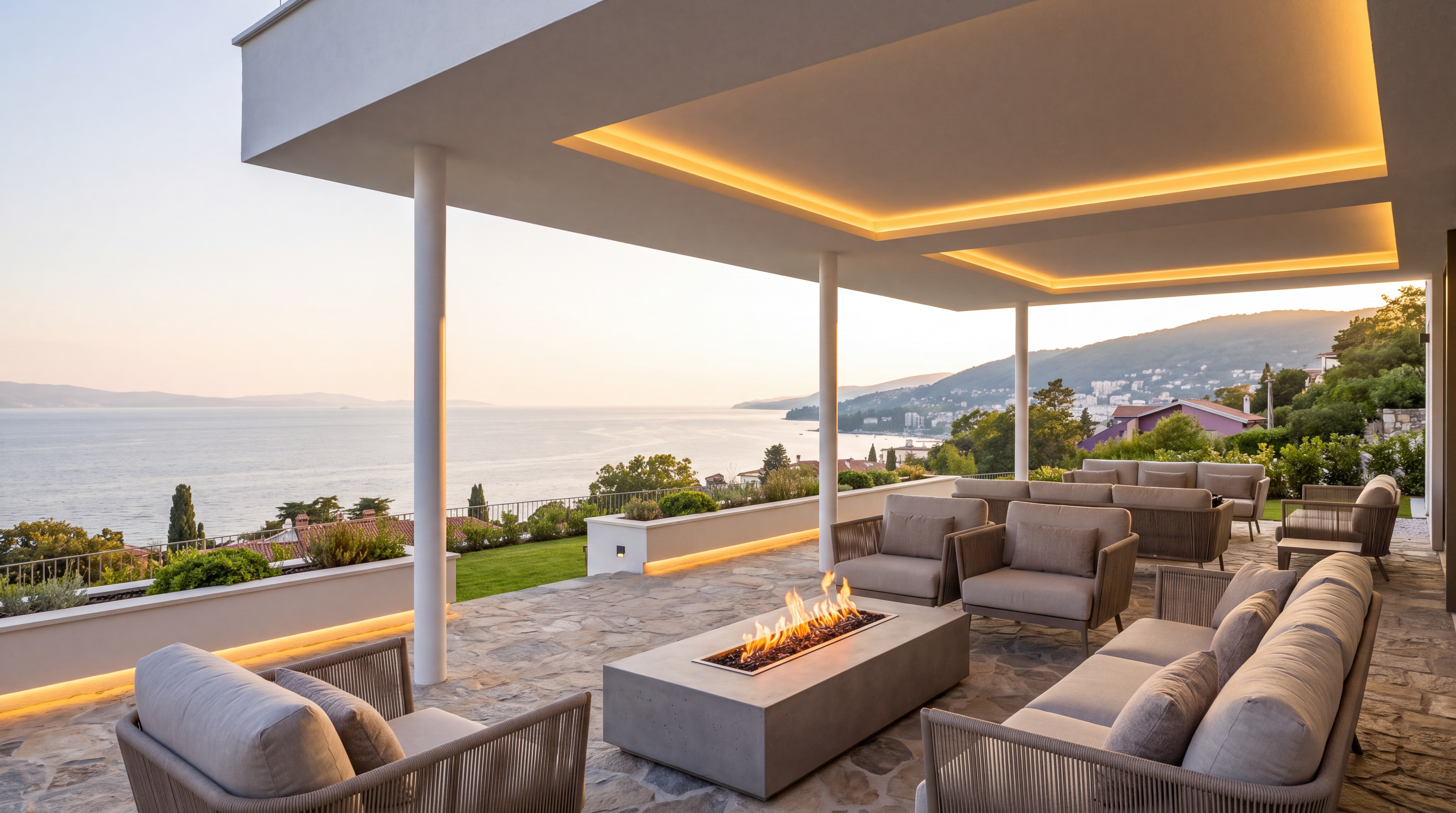 Grijani bazen s uređenim vrtom i pogledom na zaljev, Villa Ambasador Opatija