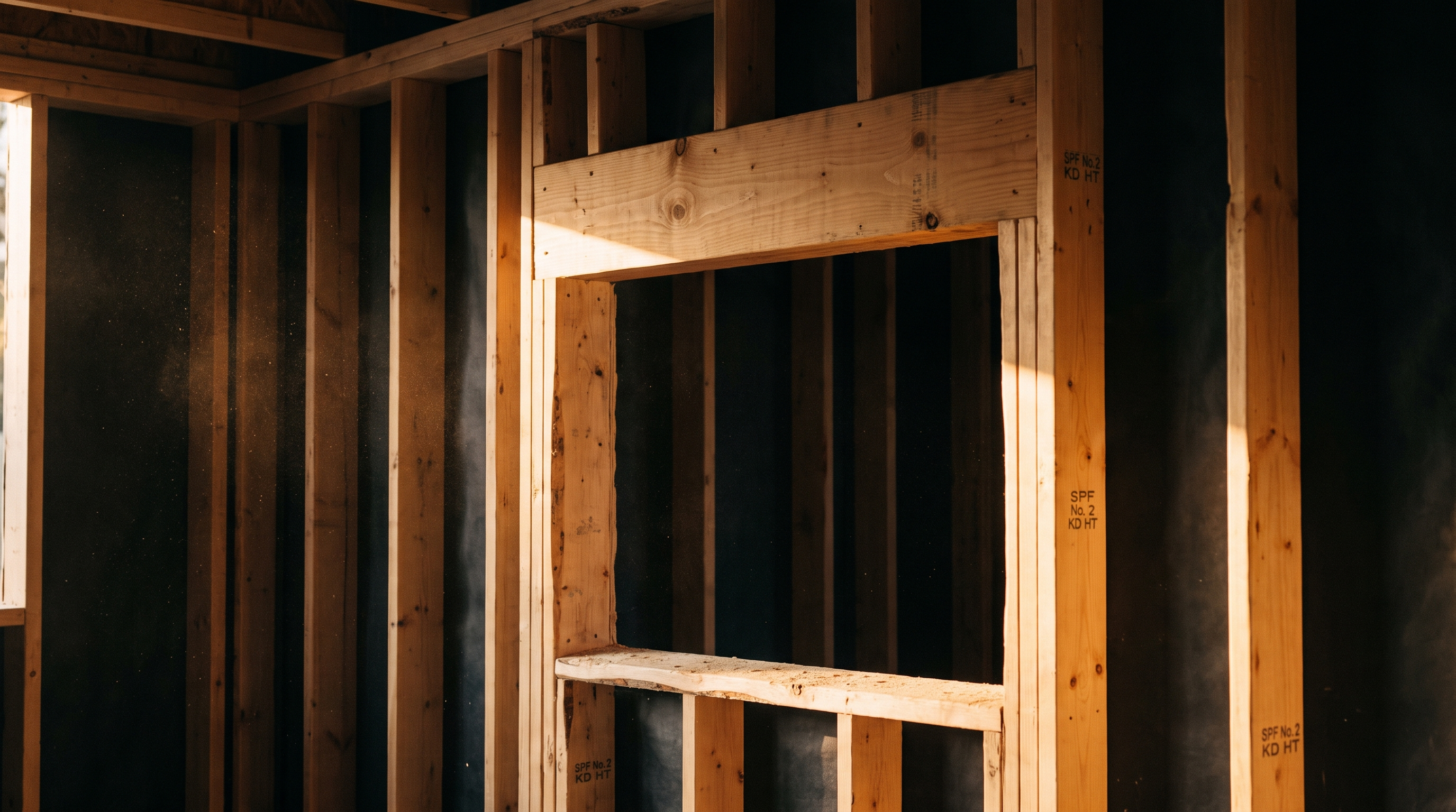 Framed wall opening with header, king studs and jack studs in an existing home