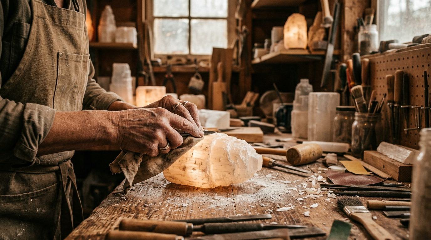Artisan travaillant la sélénite
