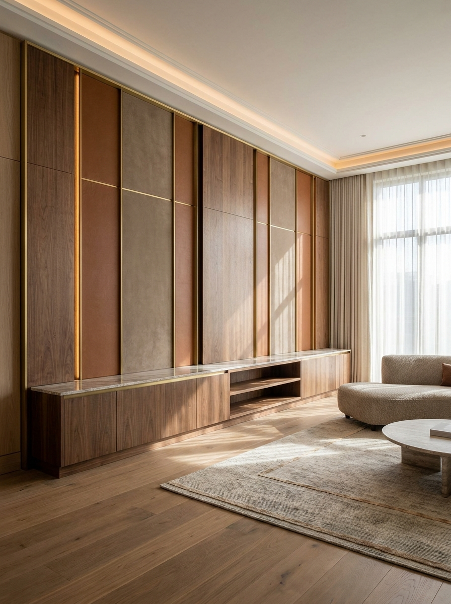 Mixed-material wall panel concept with integrated lighting