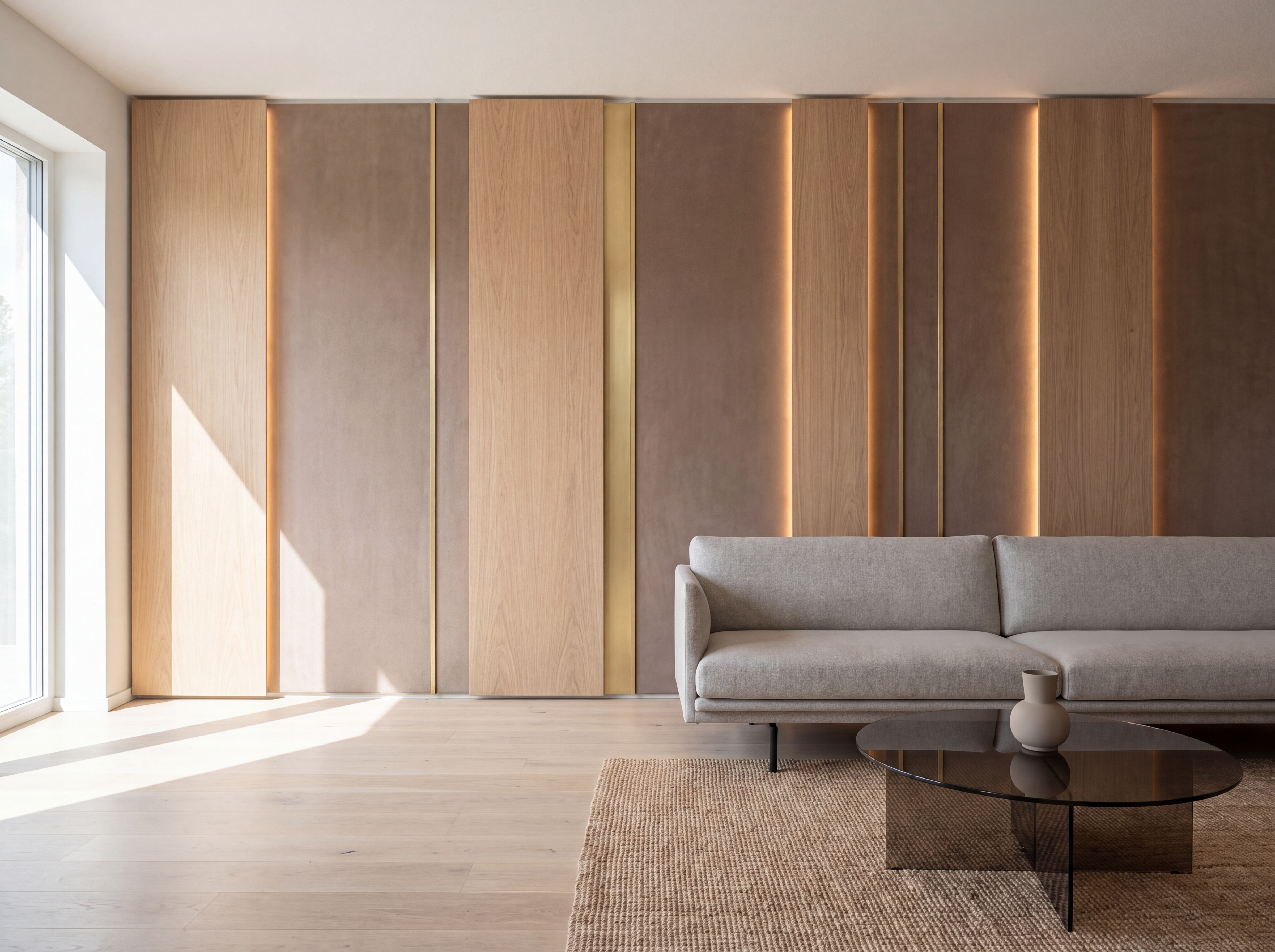 Minimal light oak wall panel concept