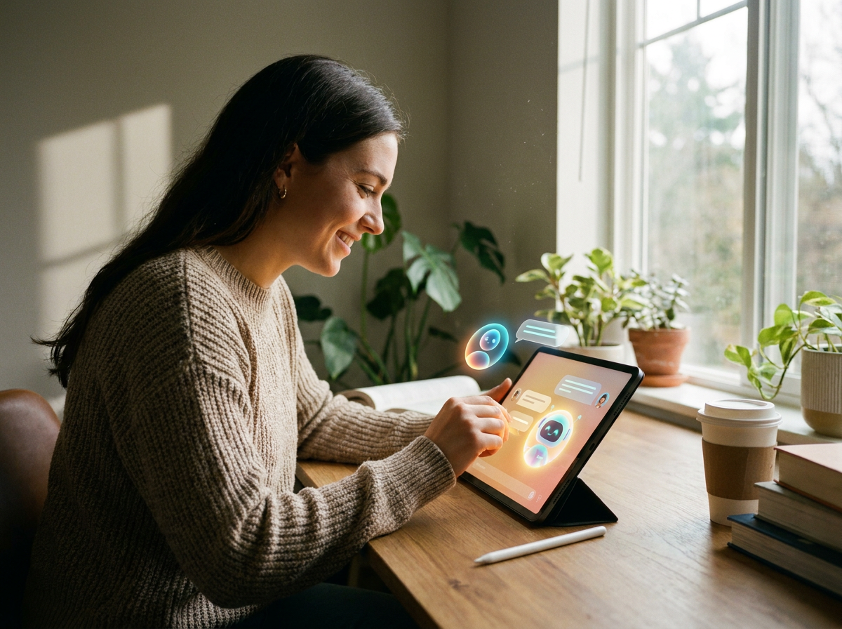 AI tutoring chat interface on a tablet