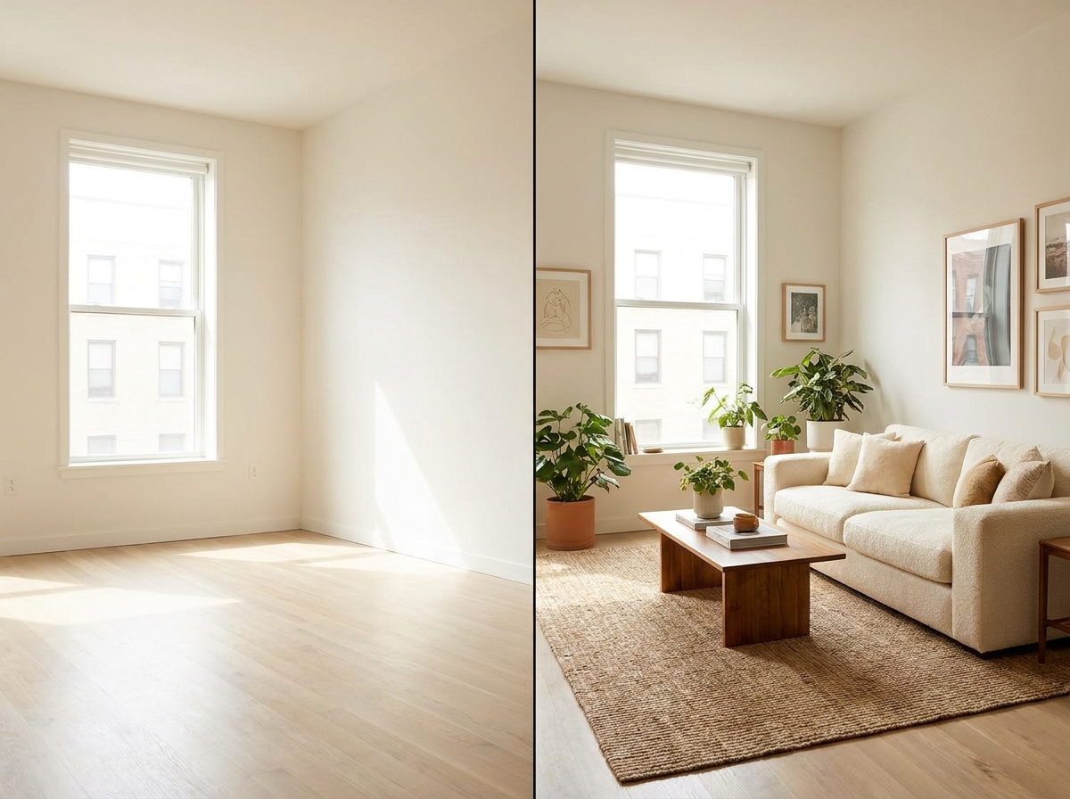 Virtual staging before and after listing photo