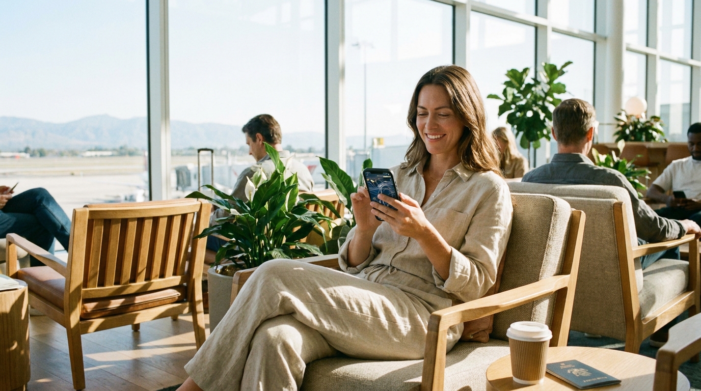 Traveler using an AI trip-planning concierge app