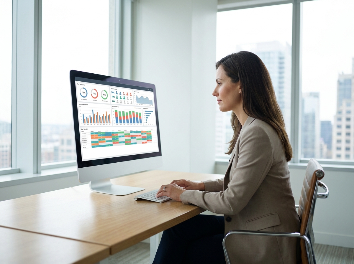 Hospital administrator viewing bed occupancy and staffing dashboard