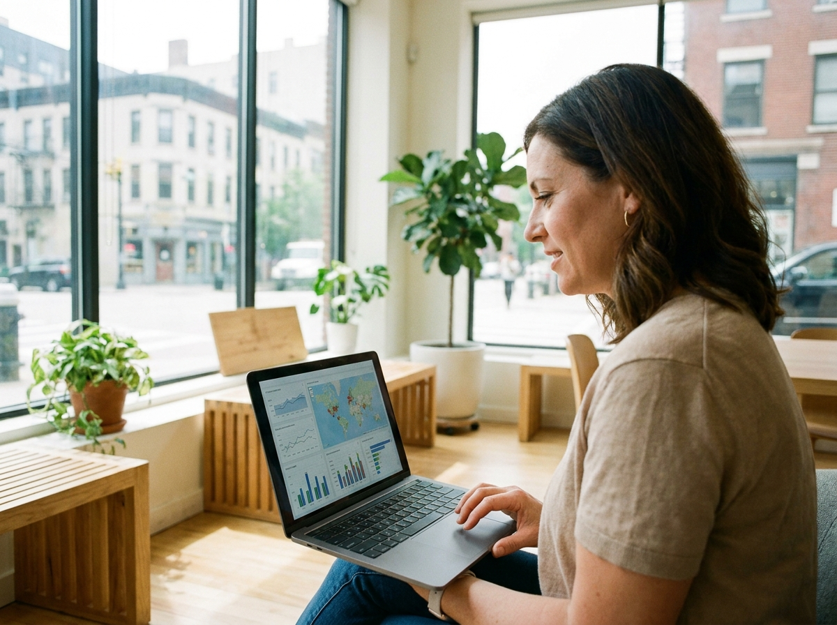 Restaurant owner viewing a multi-location sales and performance dashboard