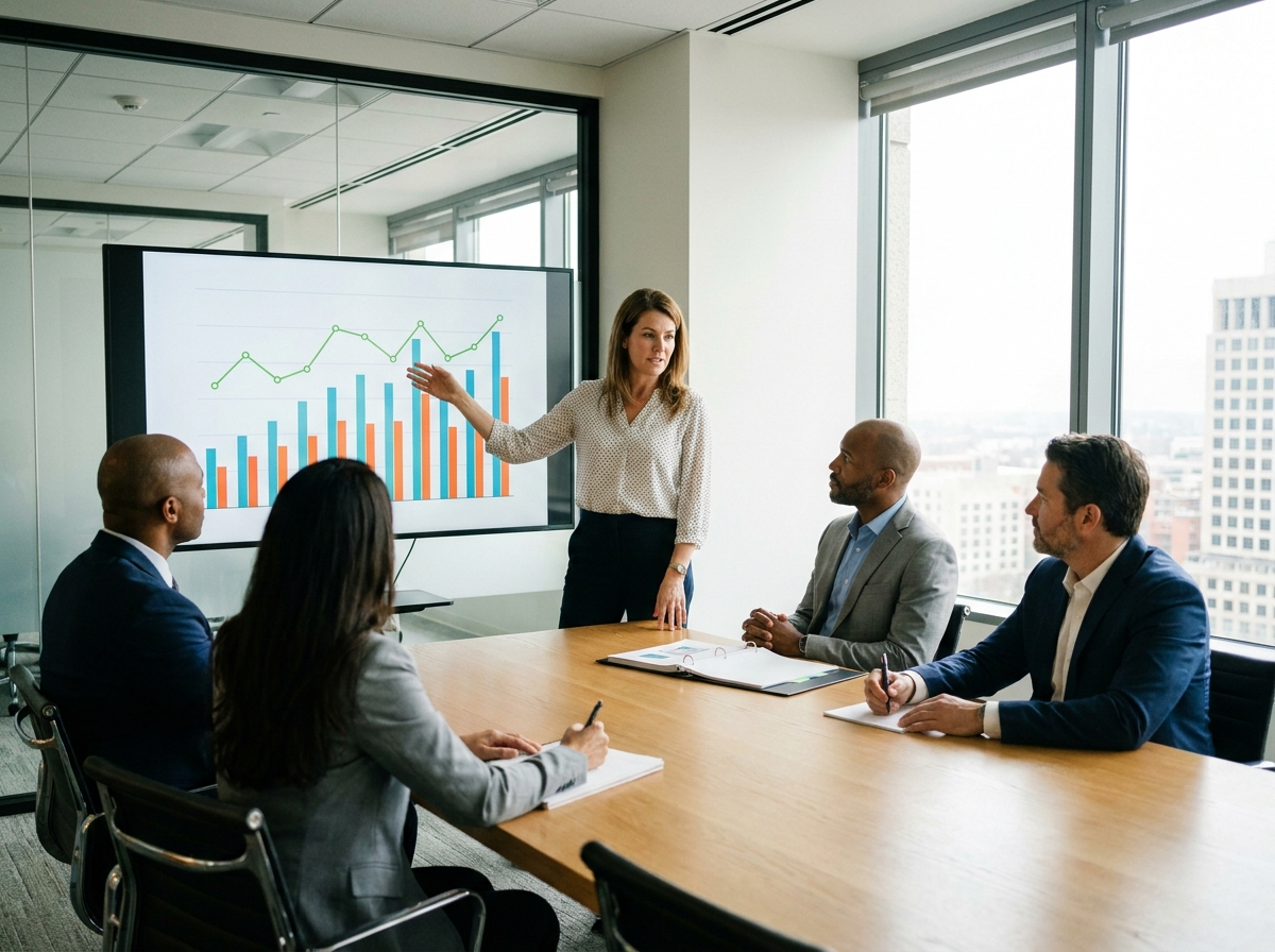 Founder presenting business plan to investors