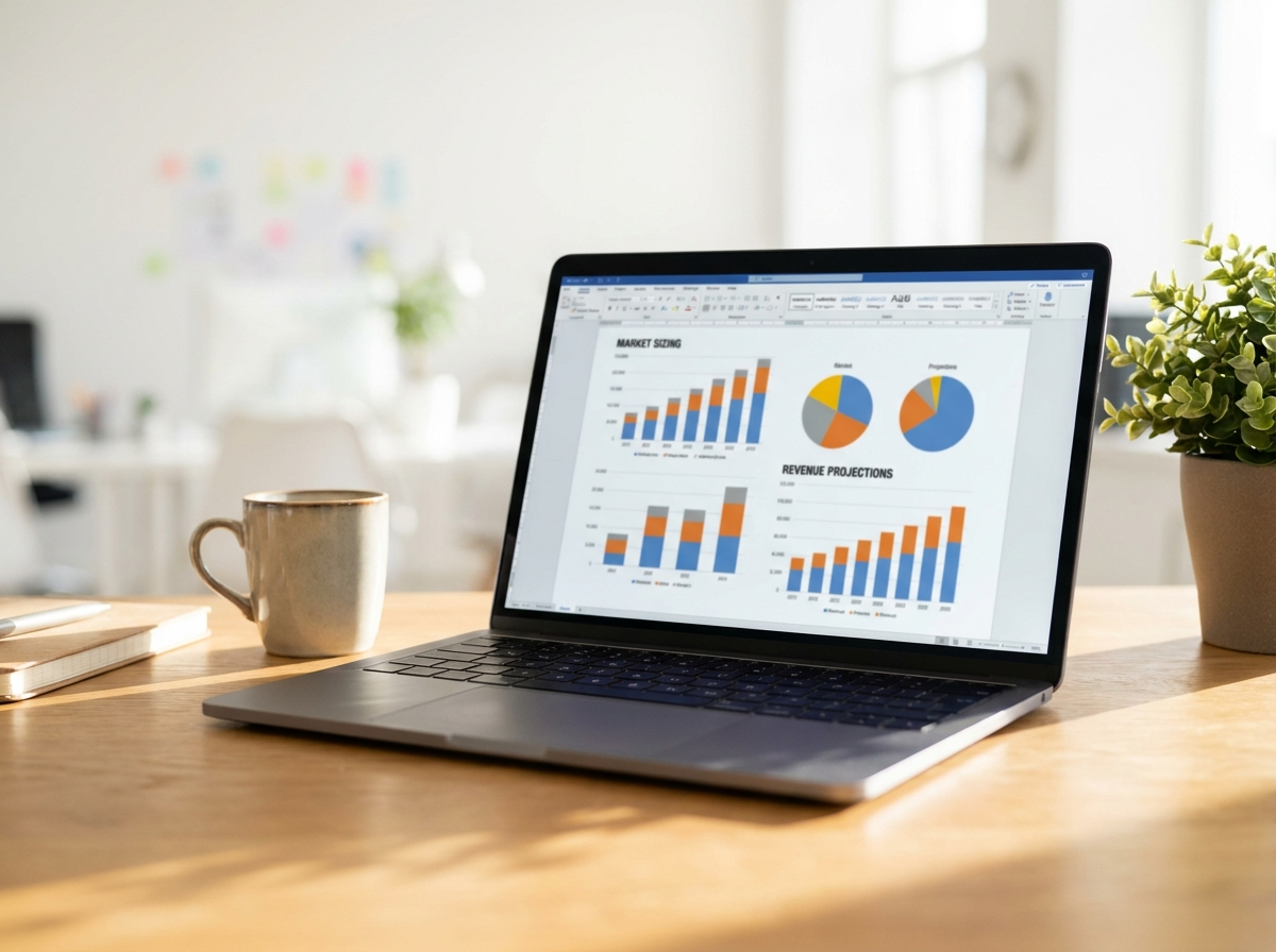 Laptop showing business plan document