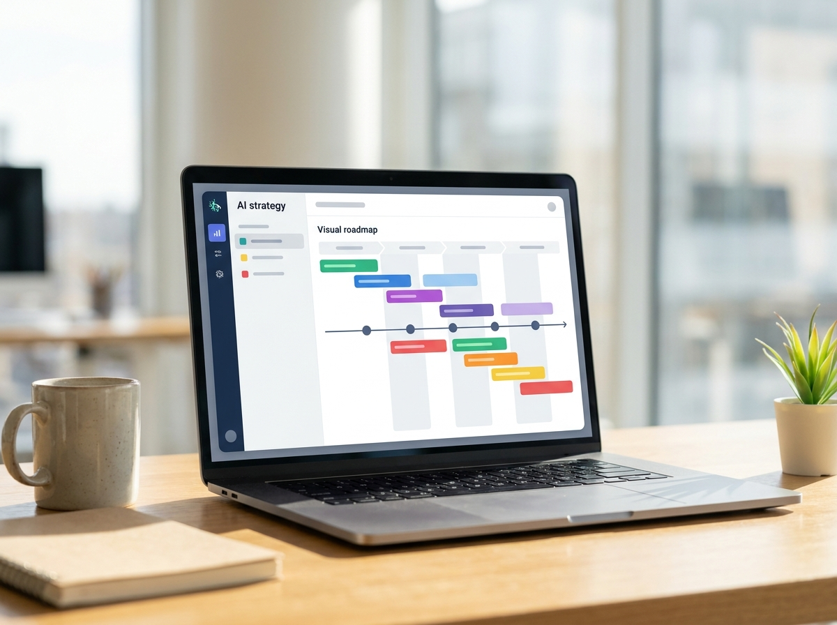 AI strategy dashboard with roadmap timeline