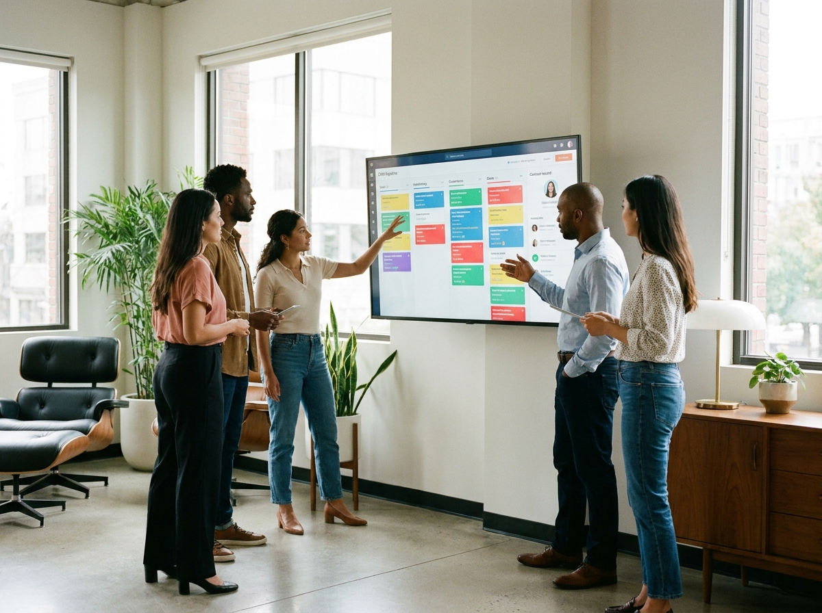 Sales team reviewing CRM pipeline dashboard