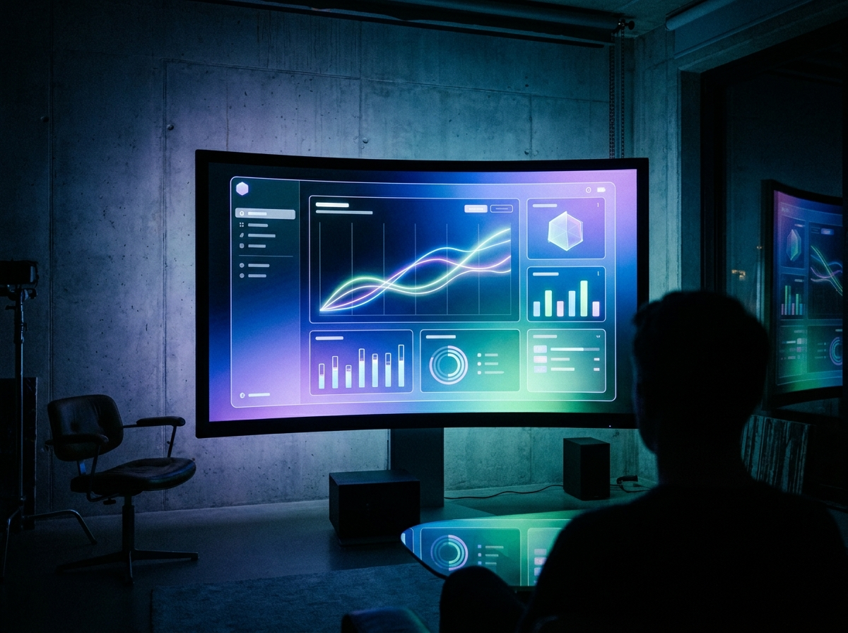 SaaS dashboard interface glowing on a monitor