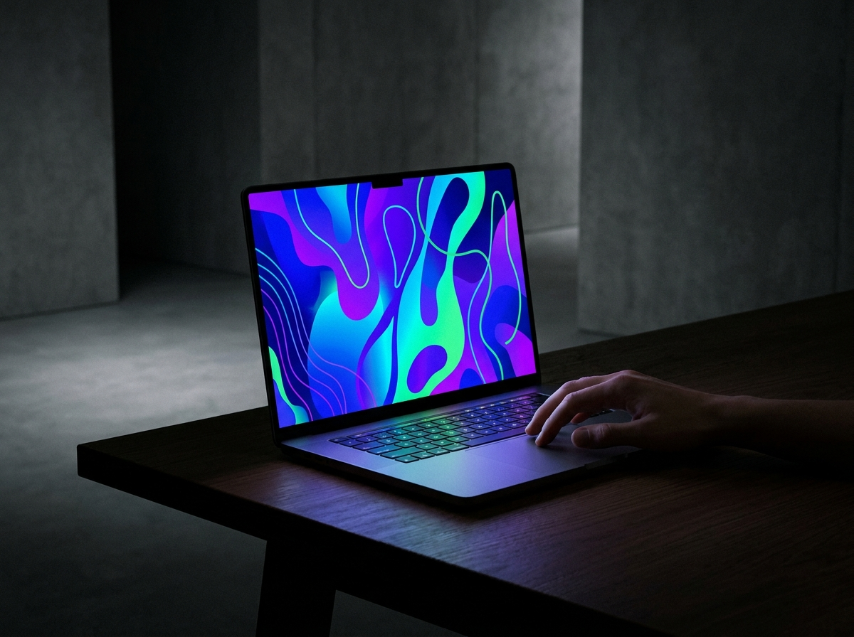 Bold landing page hero mockup on laptop
