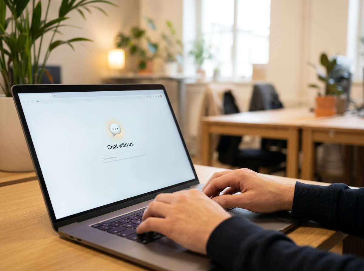 Customer typing a question into a website chat widget