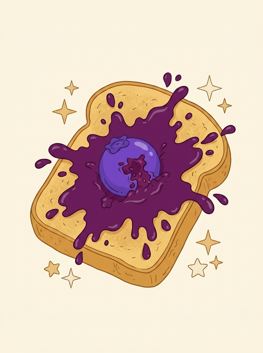Eine Beere wird auf Brot zu Marmelade zerdrückt