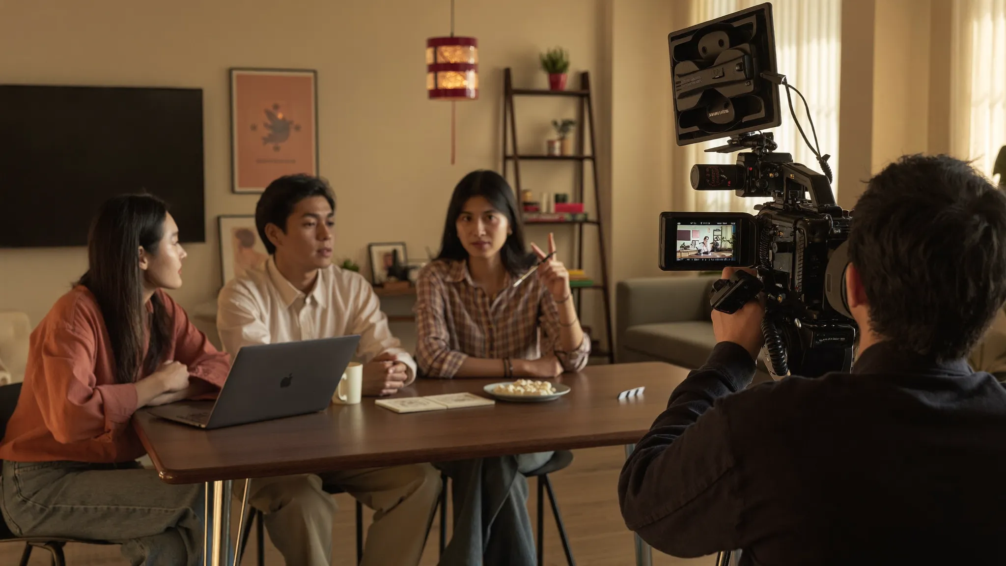Video podcast production with camera operator