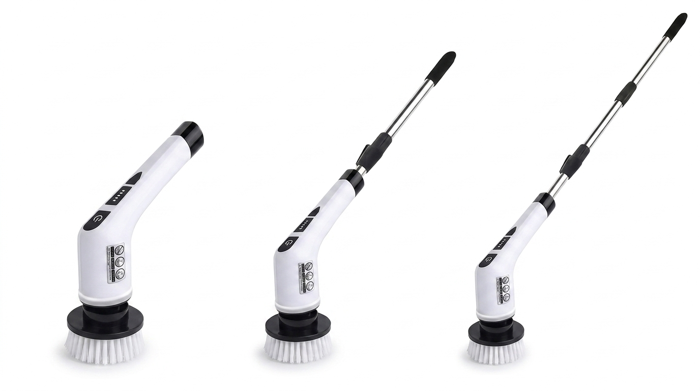 Spin scrubber shown at three telescoping lengths