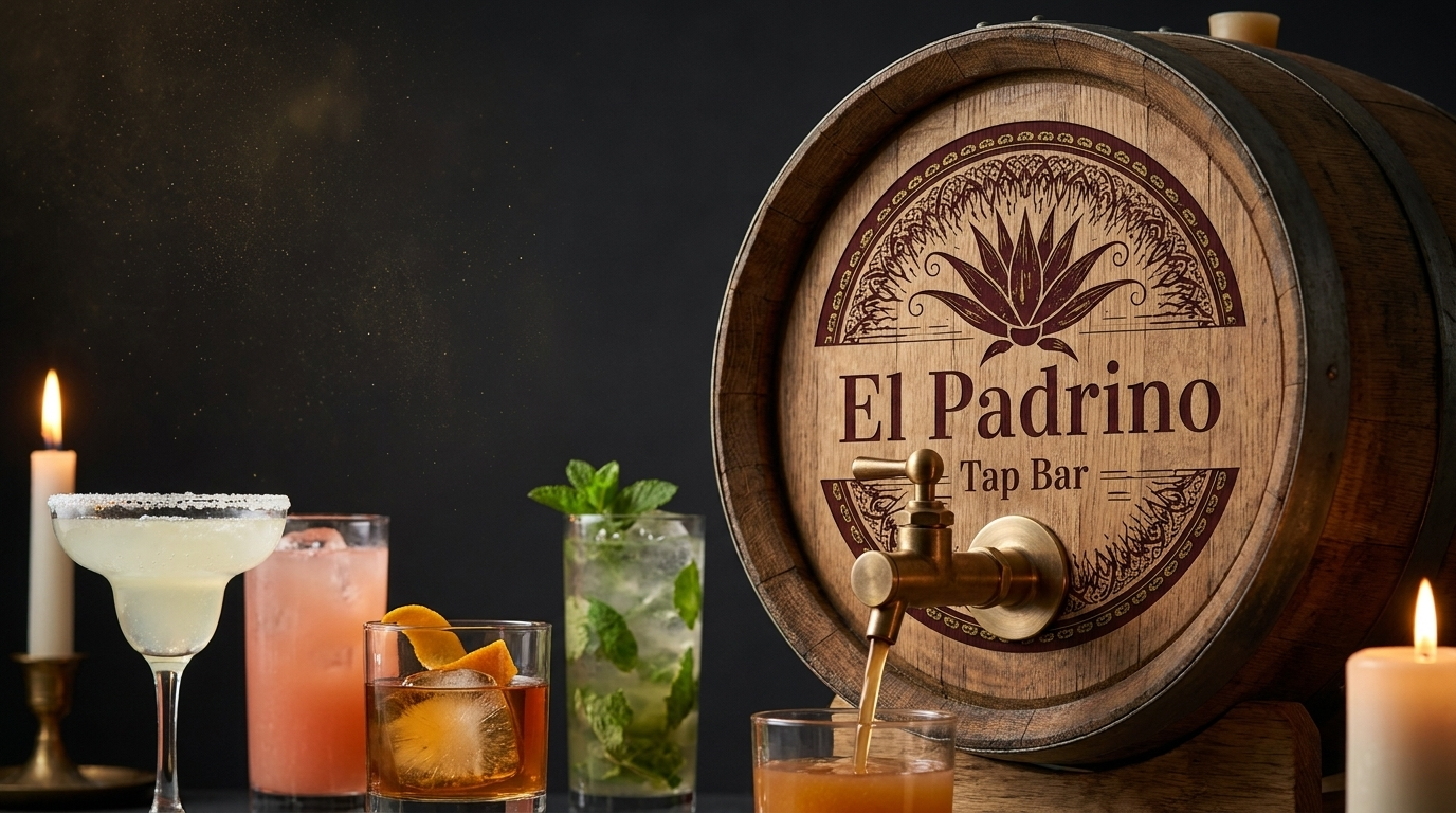 The El Padrino barrel bar pouring drinks by candlelight