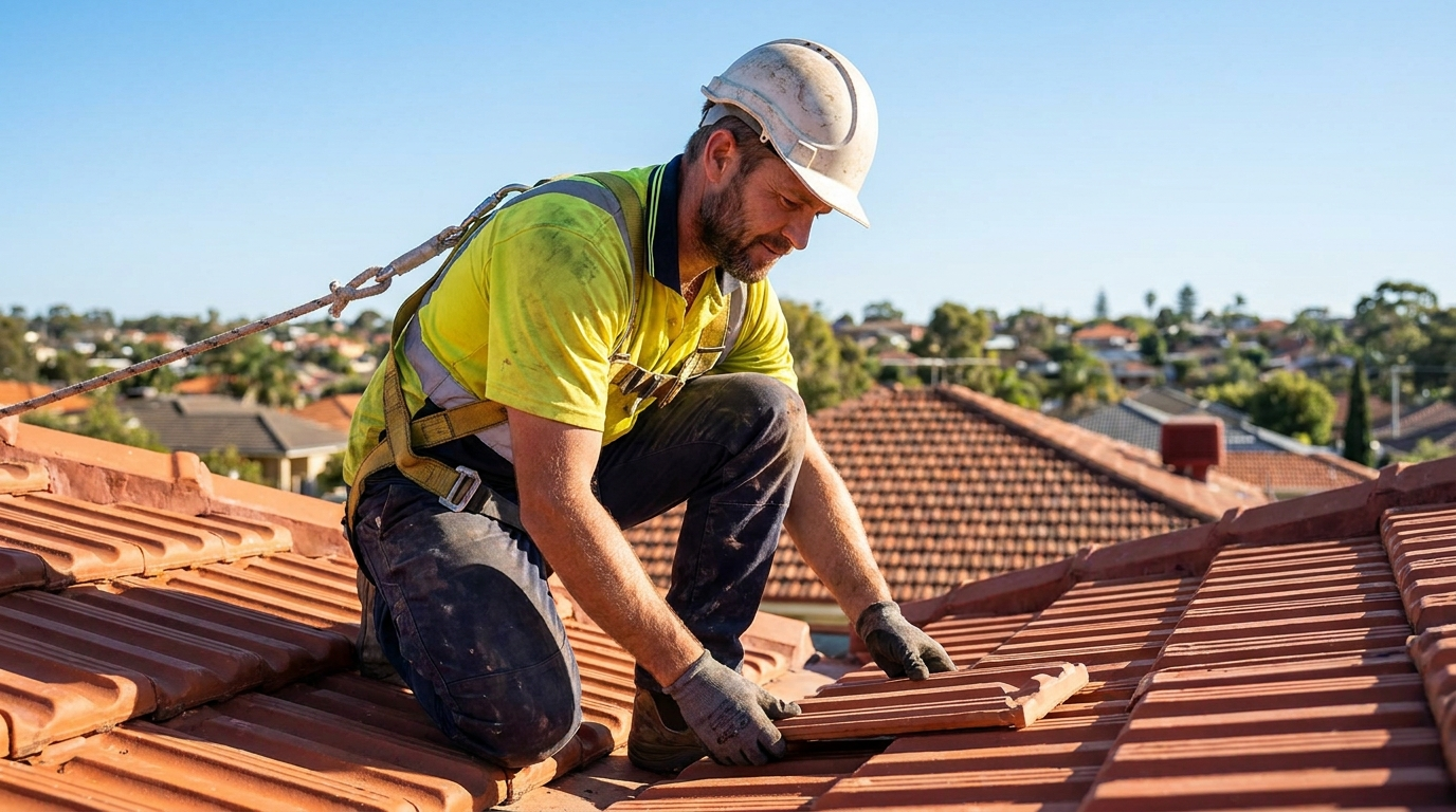 Australian roofer replacing terracotta roof tiles