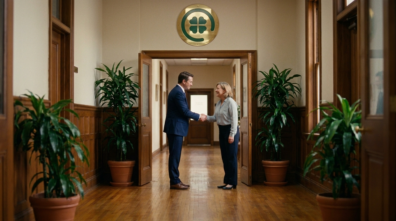 A client welcomed through a sunlit doorway