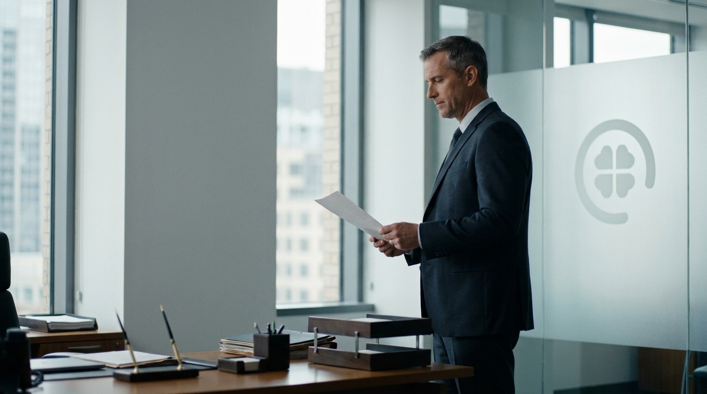 An attorney reviewing a case in morning light