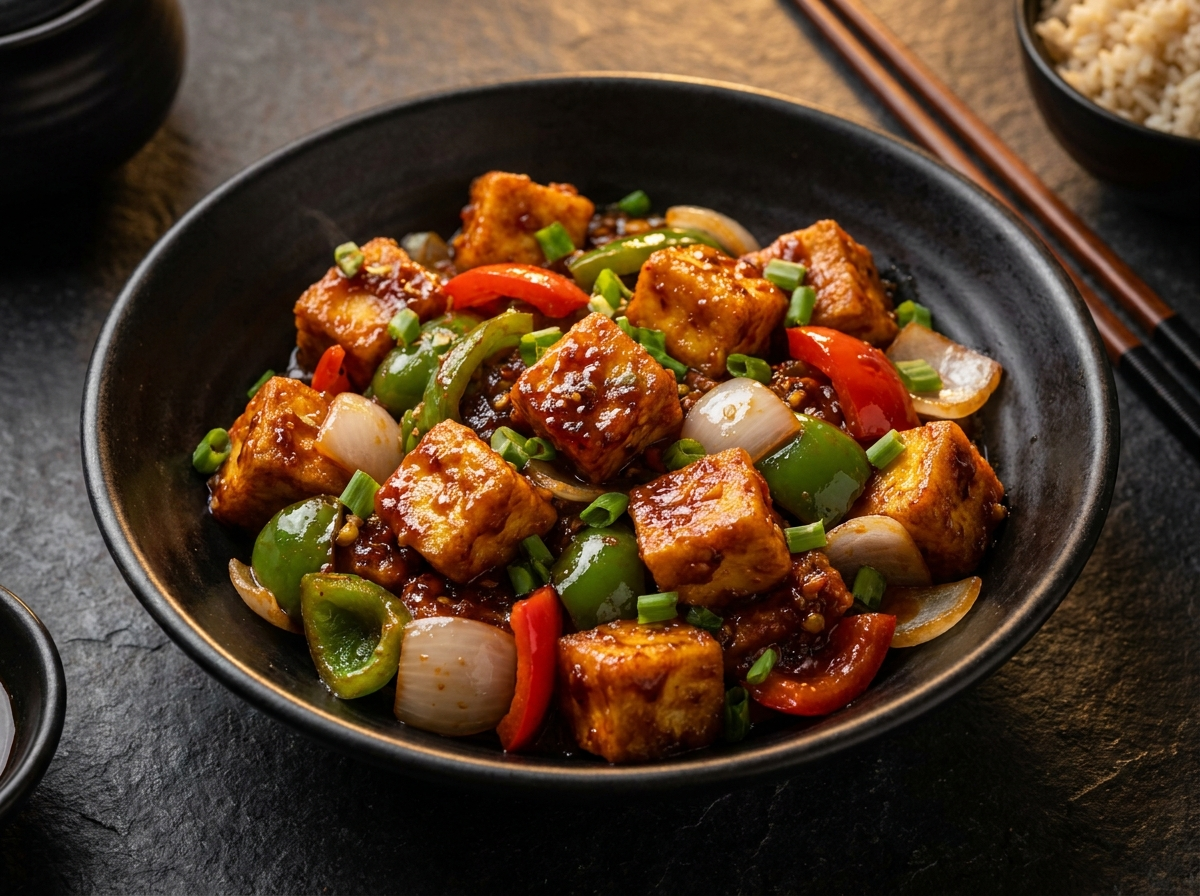 Chilli paneer — crispy paneer in spicy Hakka sauce