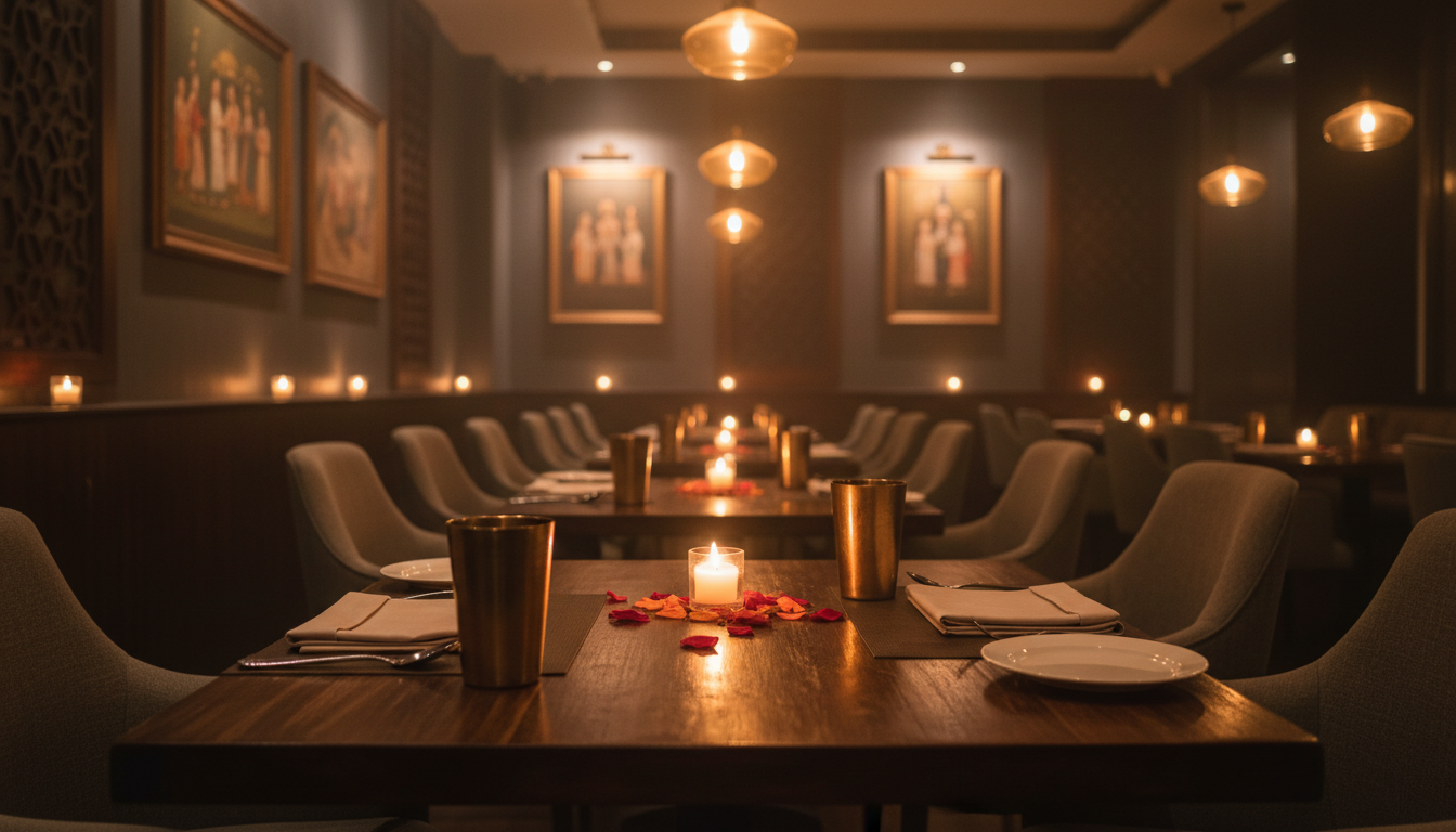 Salle à manger chaleureuse à la chandelle — illustration