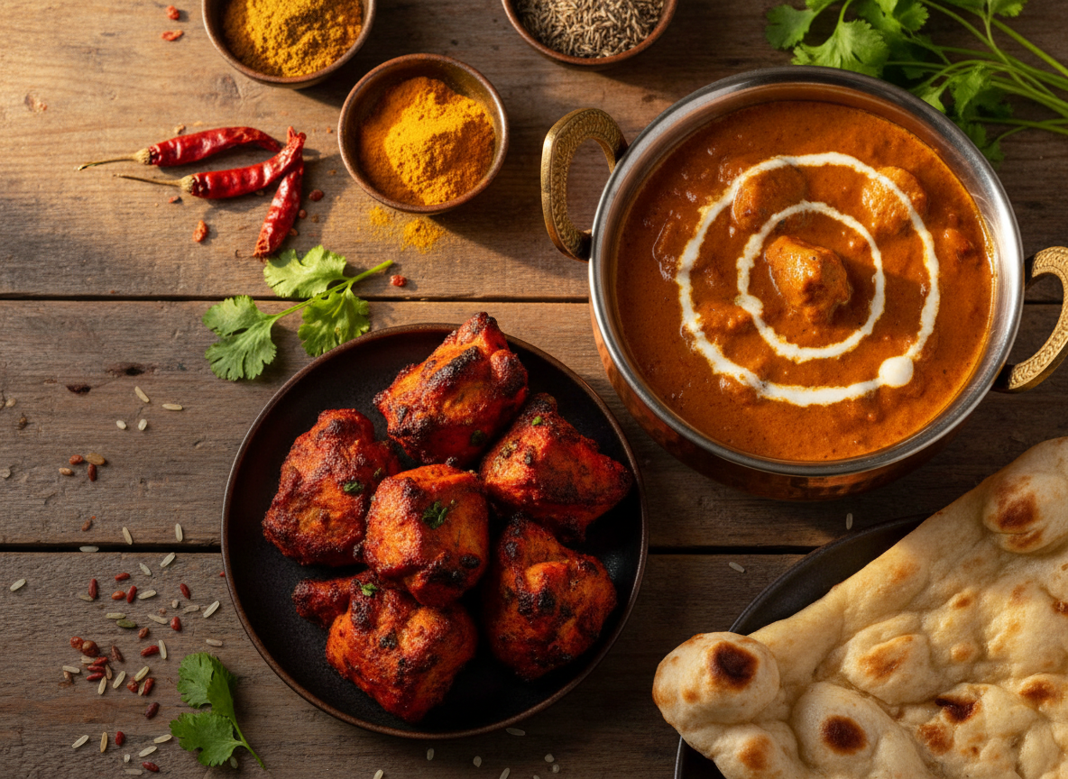 Currys de poulet — poulet au beurre et tikka — illustration