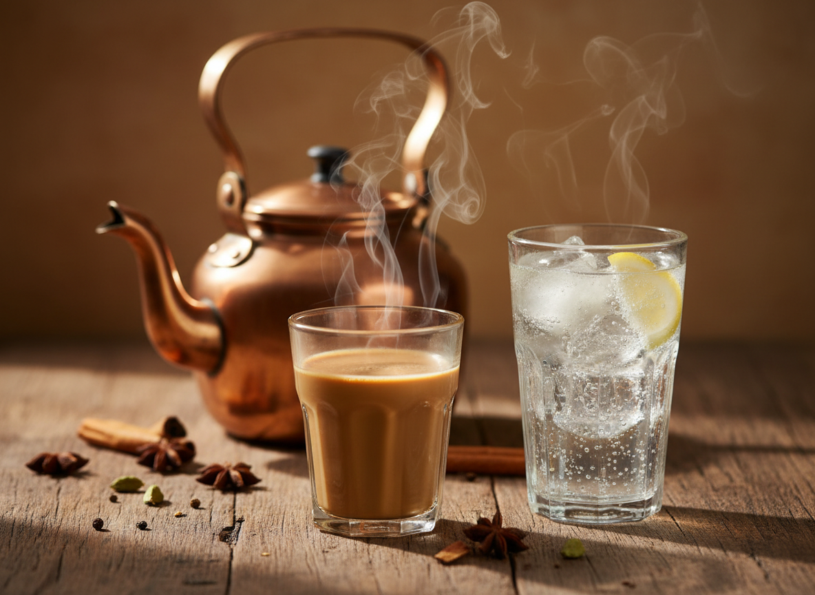 Thé masala et boisson gazeuse — illustration