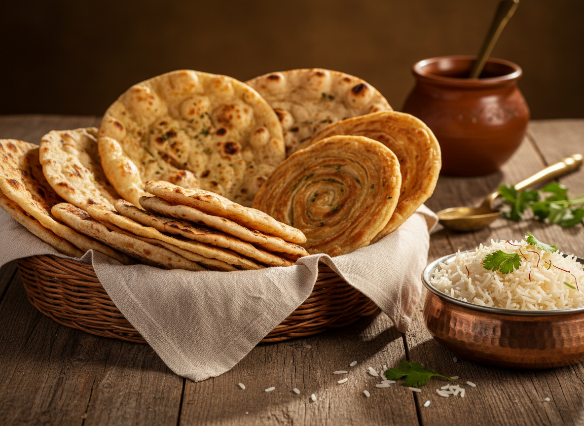 Panier de pains et riz basmati — illustration