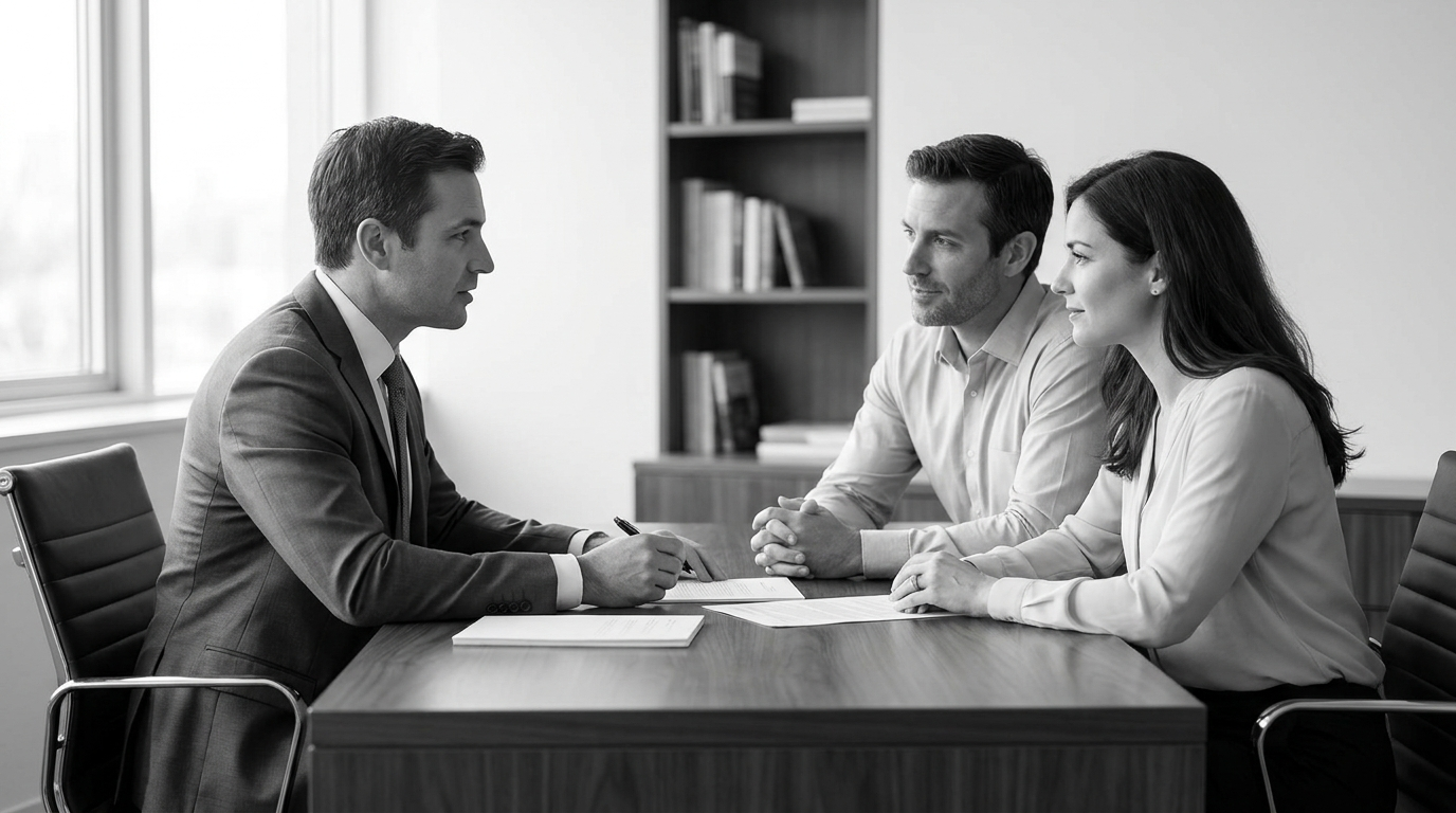 A JD Financial advisor meeting with a couple at a desk