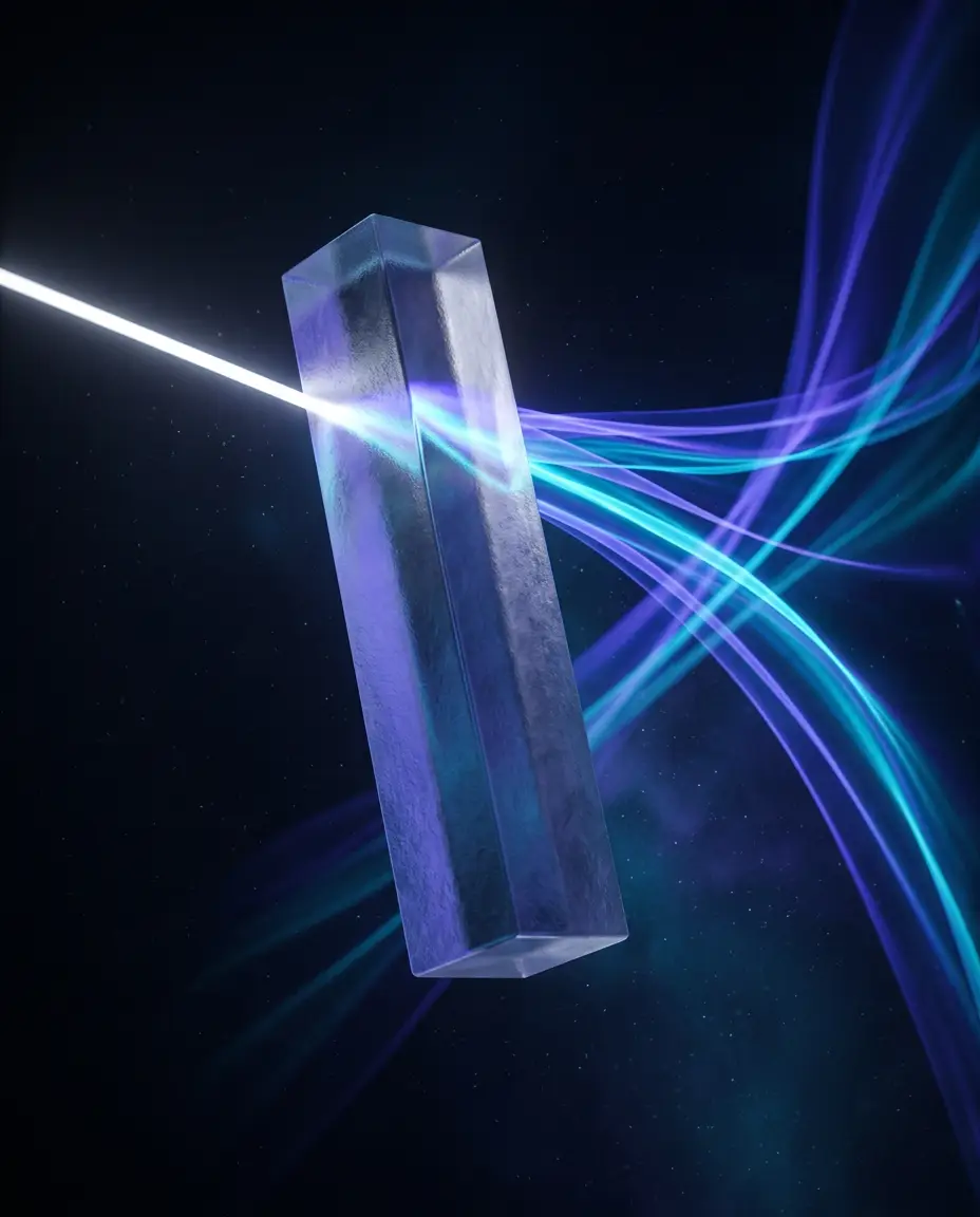 Abstract glass prism refracting warm light