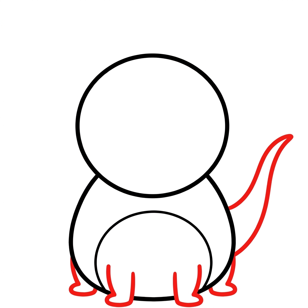 How to draw a dinosaur step 3 of 6 — add the legs and tail — easy step by step dinosaur drawing tutorial for kids