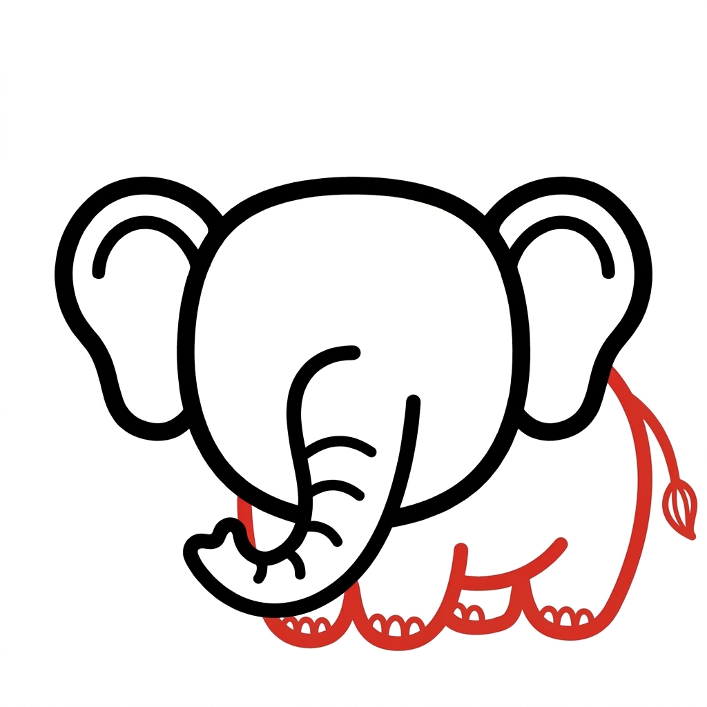 How to draw a elephant step 5 of 6 โ add legs and tail โ easy step by step elephant drawing tutorial for kids